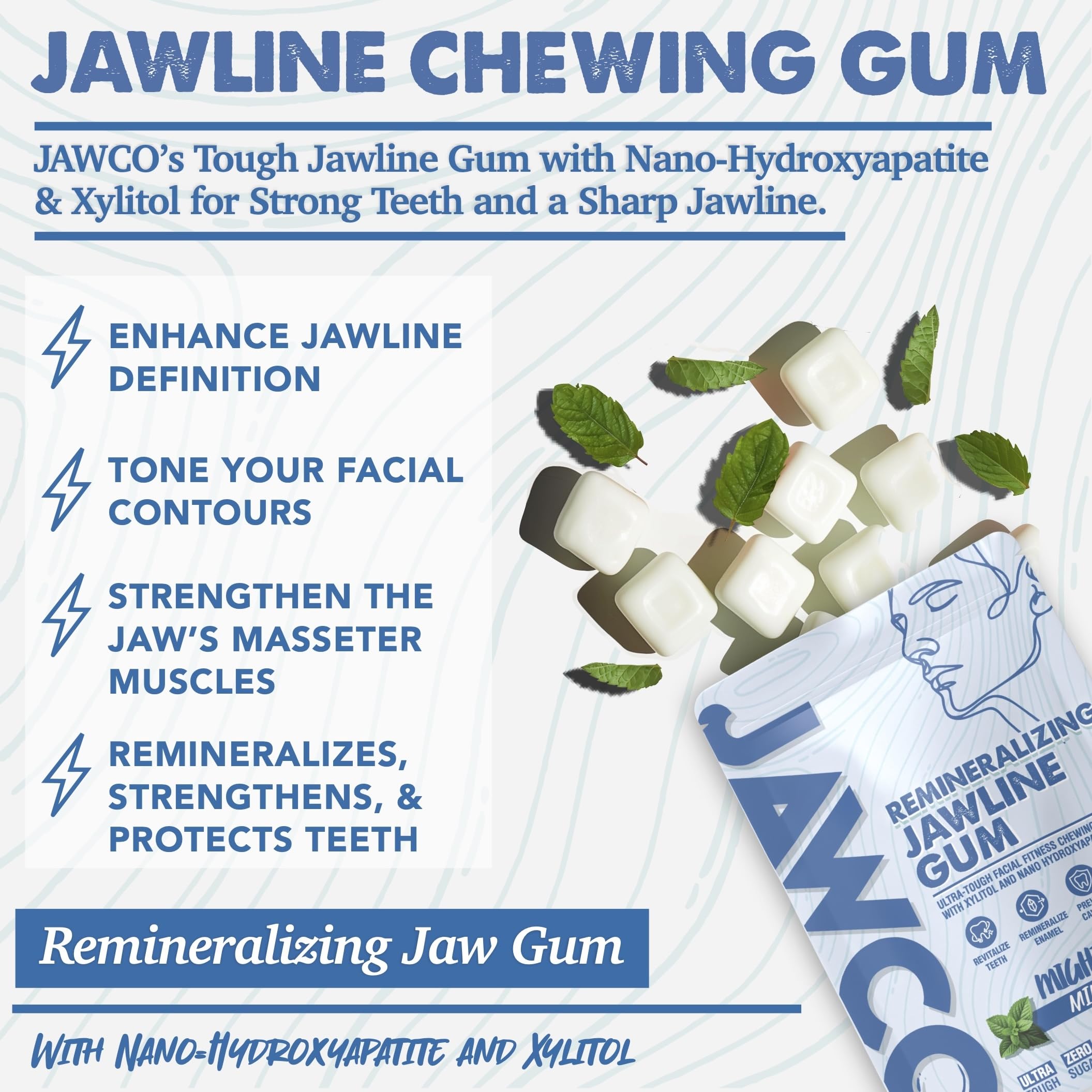 Illustration of jawline and teeth showing JAWCO targeting masseter muscles
