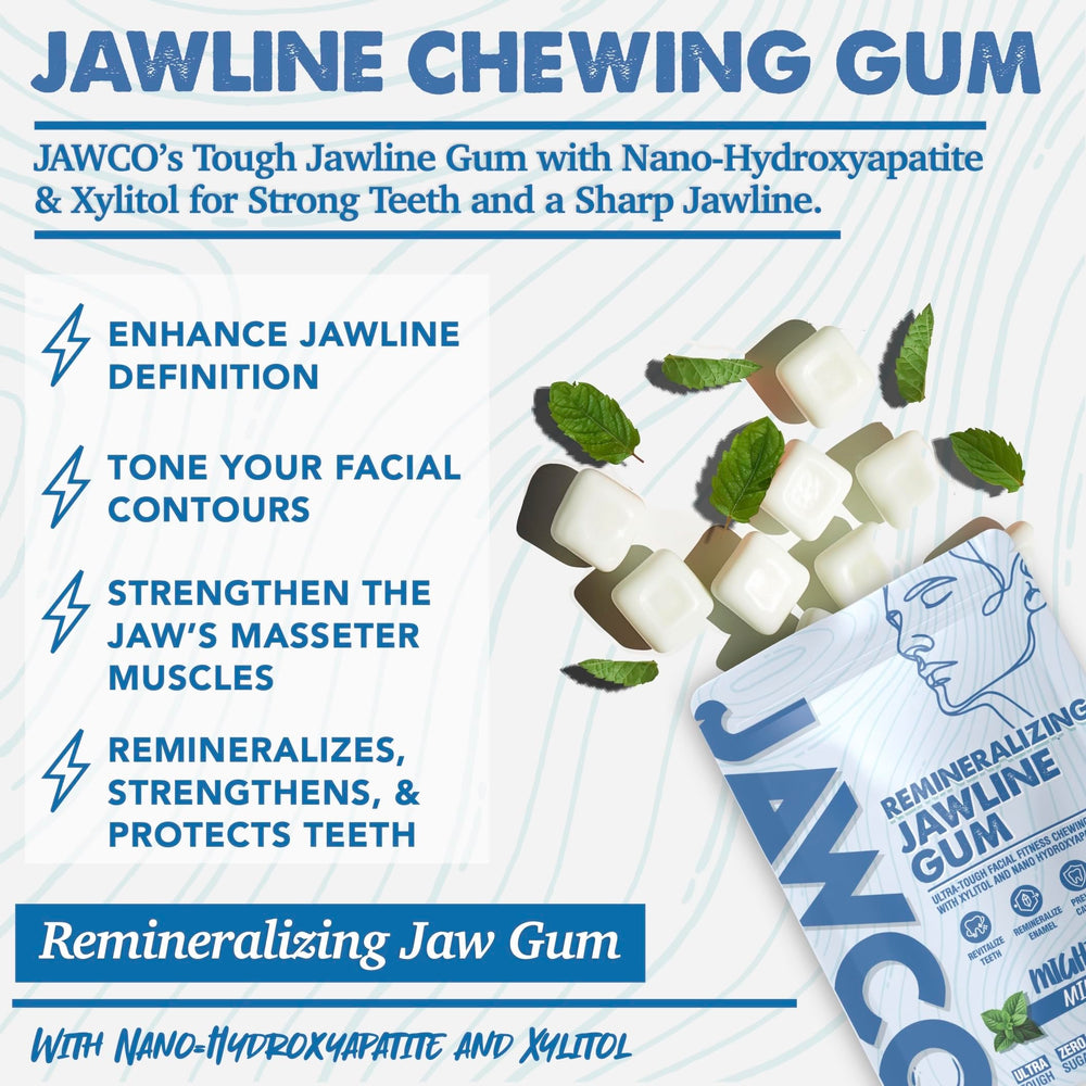 Illustration of jawline and teeth showing JAWCO targeting masseter muscles