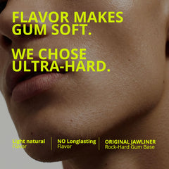 Person chewing Jawliner gum to exercise jaw muscles and build definition