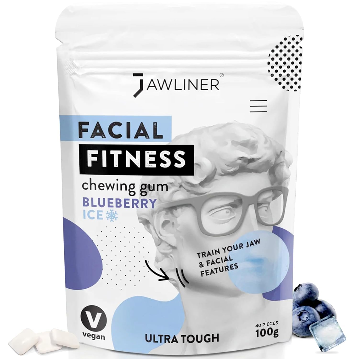 Jawliner front packaging showing resealable two-month bag and brand benefit