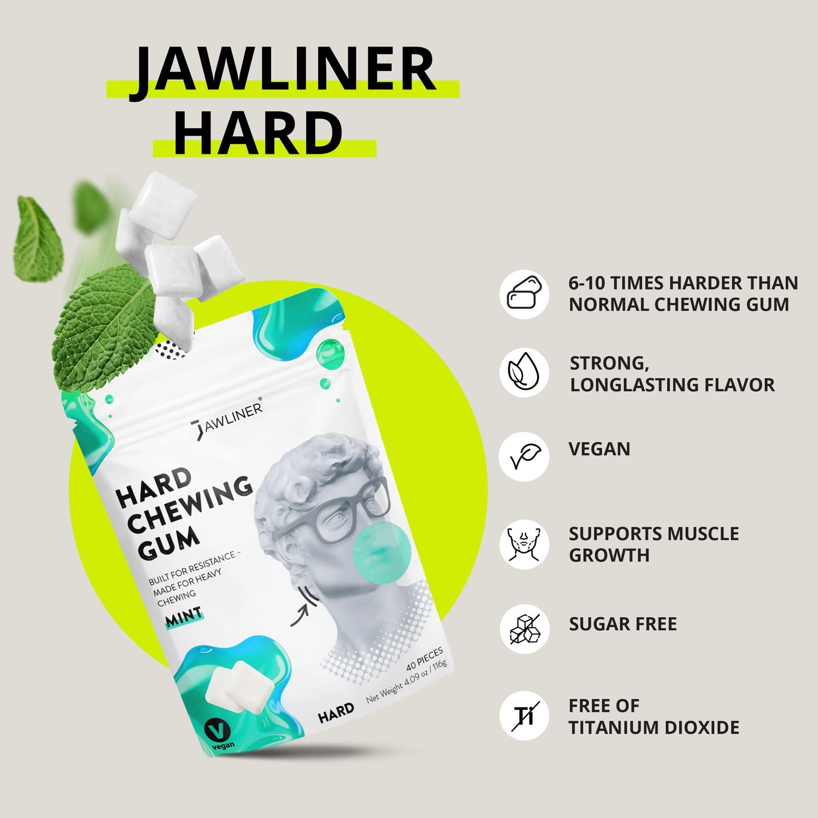 Jawliner single gum piece close-up highlighting firm resistance