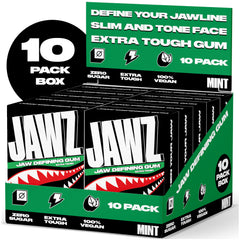Jawz Gum front packaging showing mint packs and benefit of sculpting jawline