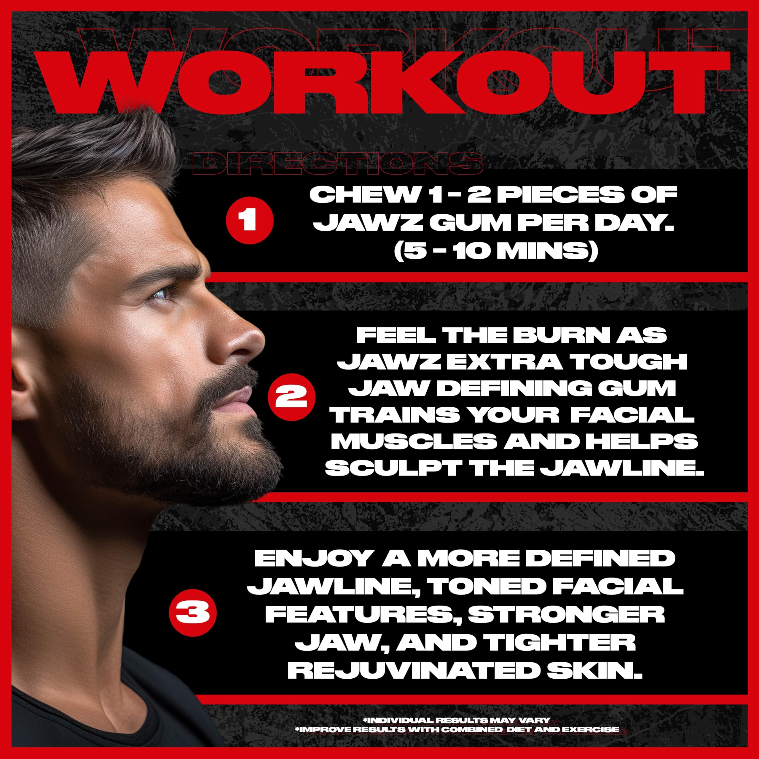 JAWZ GUM clear label and ingredients panel showing sugar-free vegan formulation