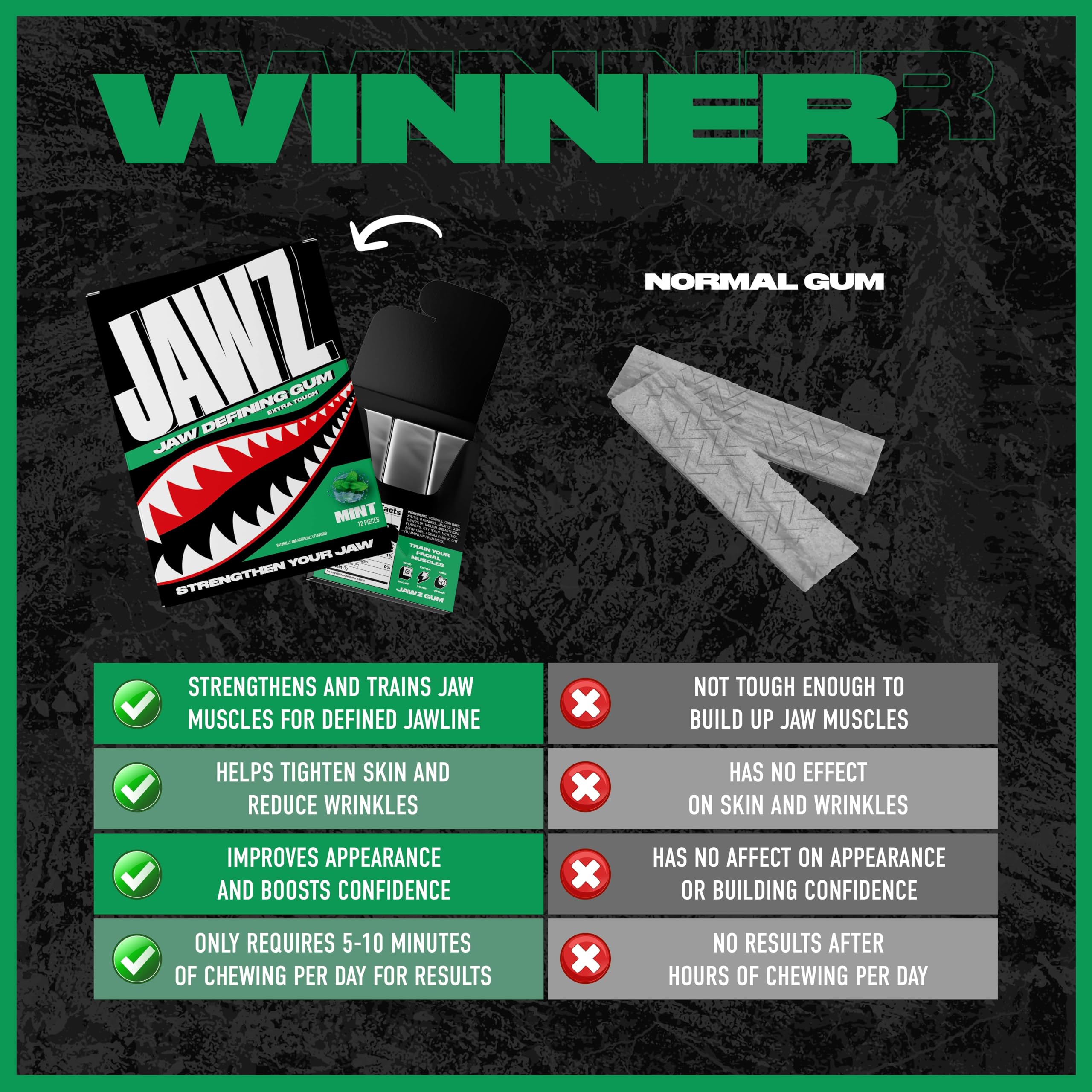 Person chewing Jawz Gum during workout to strengthen jaw and facial muscles