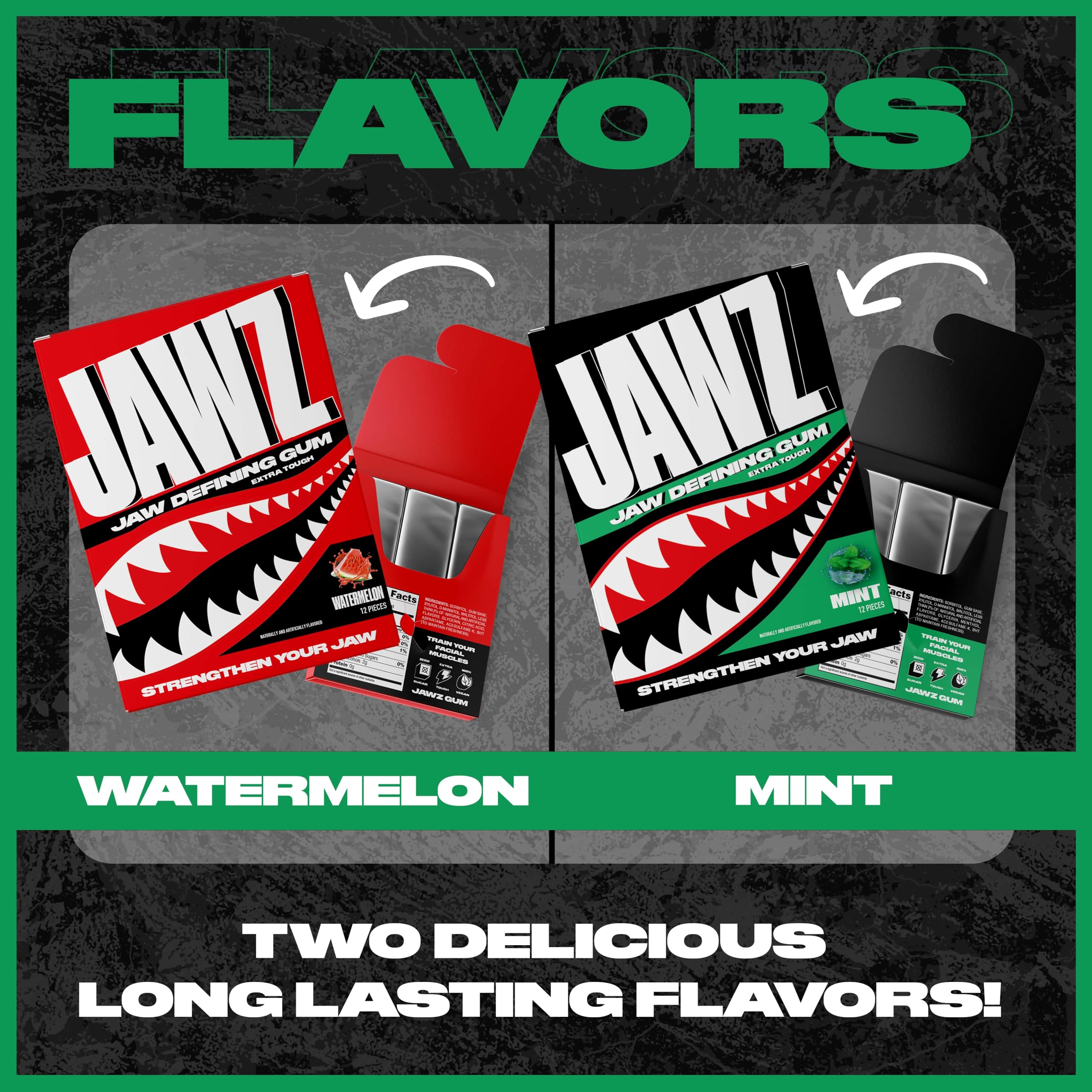Tray of ten Jawz Gum packs illustrating four-month supply for consistent training