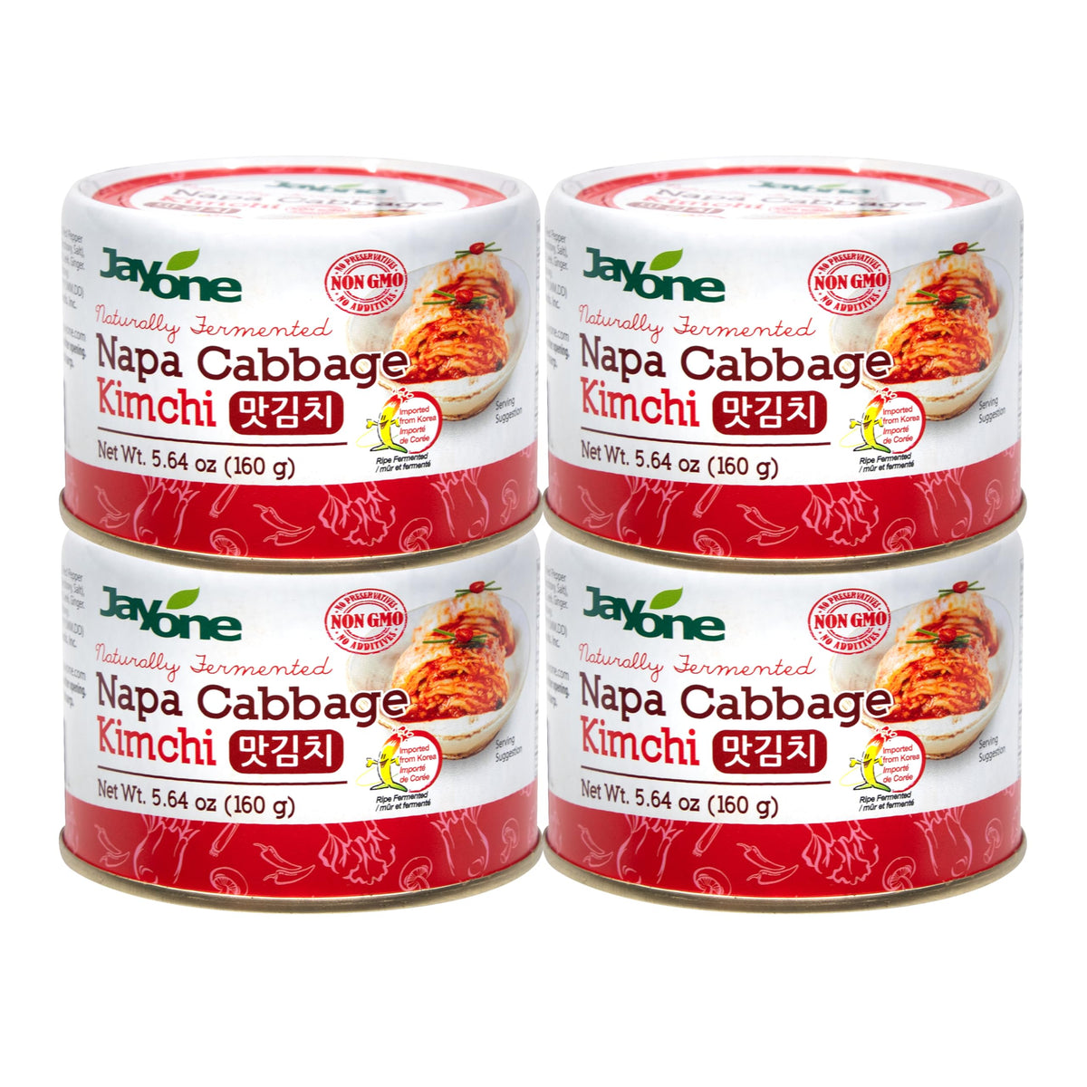 Jayone front packaging kimchi can showing brand and serving size benefit