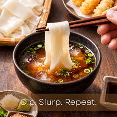 Jayone cooked zaru udon plated with dipping sauce, clean presentation