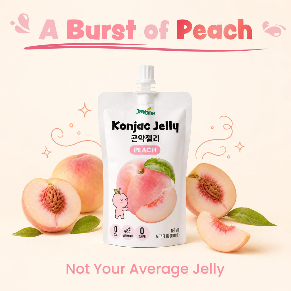 Jayone peach drinkable jelly pouring texture close-up illustrating smooth sipability