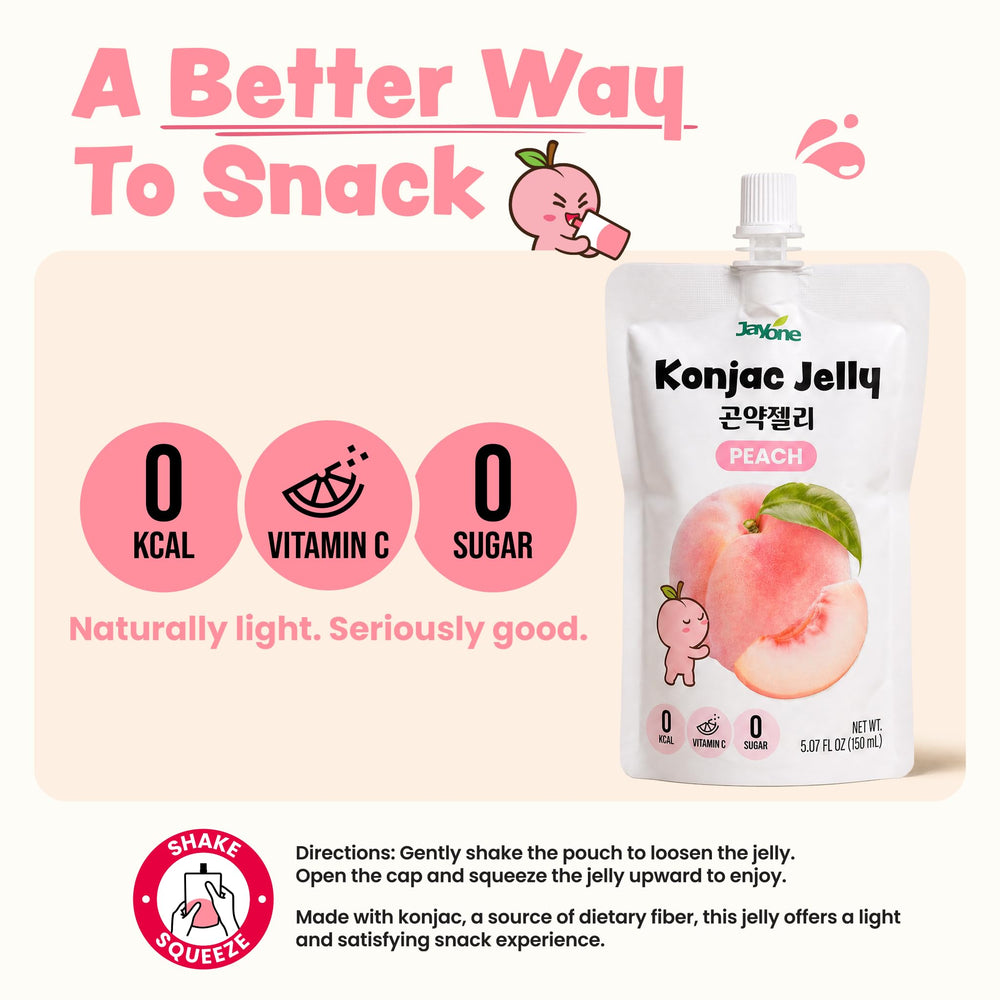 Jayone peach pouch in hand for size comparison and portable snacking convenience