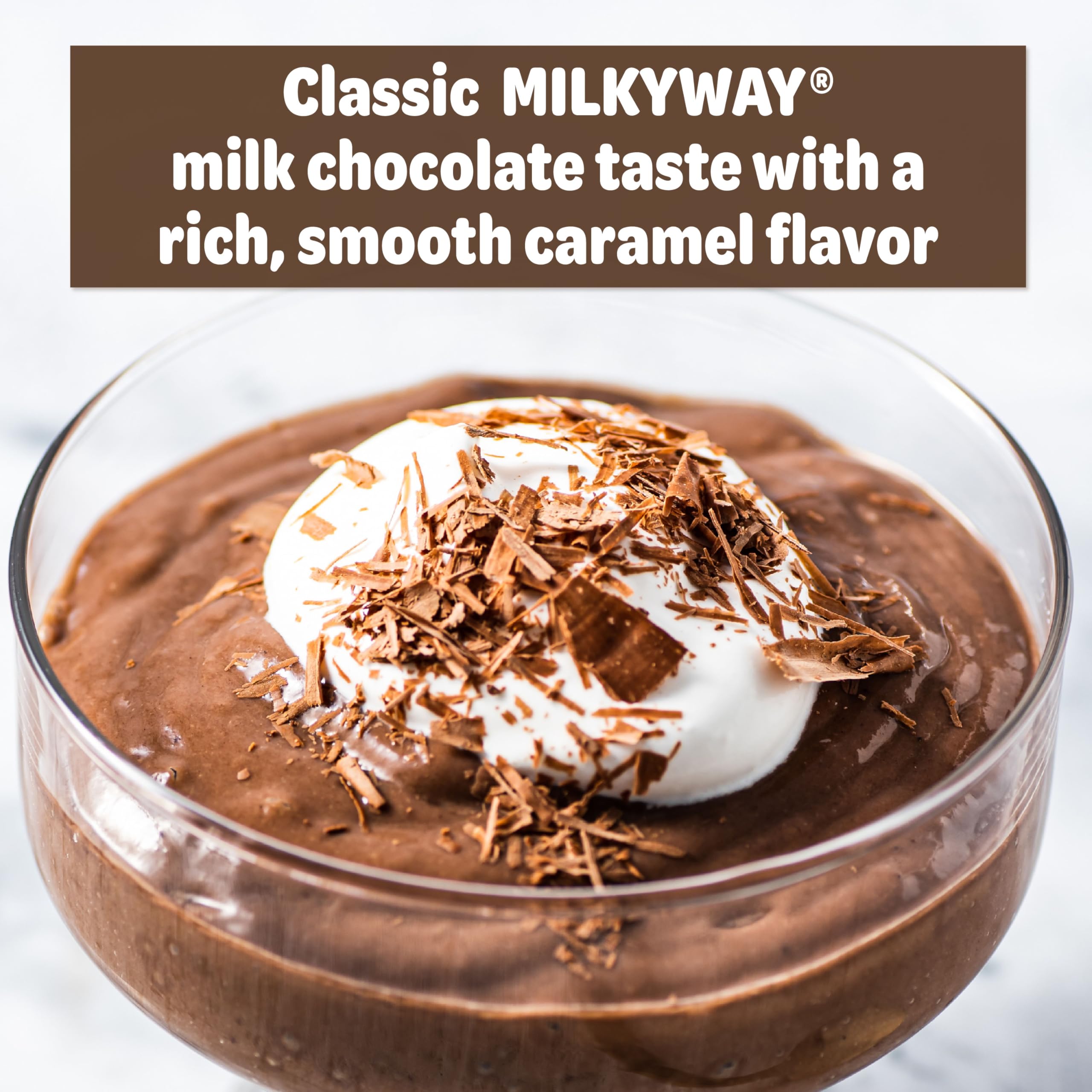 JEL SERT MILKY WAY beside measuring cup showing portions and serving size