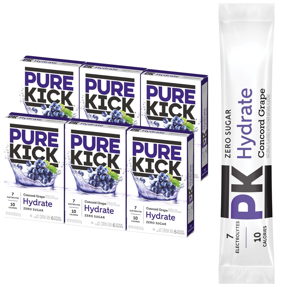 JEL SERT front packaging showing Pure Kick Concord Grape and convenience