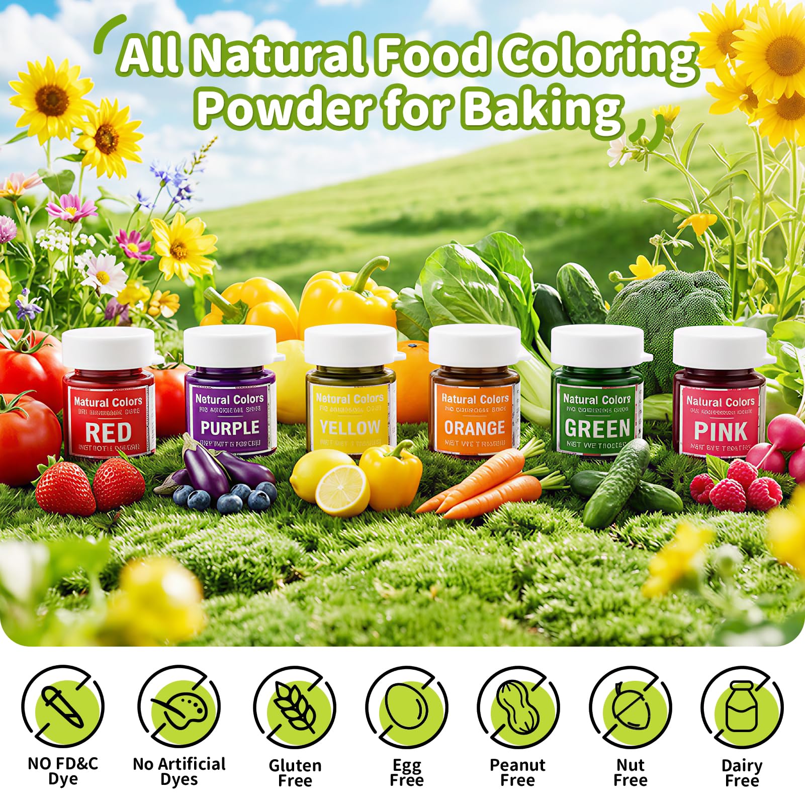 Jelife open jars showing individual natural color powders for easy dispensing