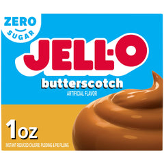 Jell-O front packaging showing butterscotch flavor and low-calorie benefit