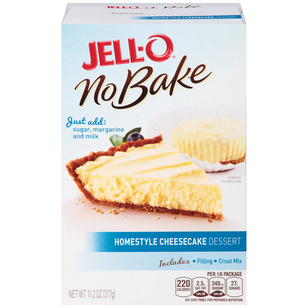 Jell-O box front packaging showing product and benefits for quick desserts