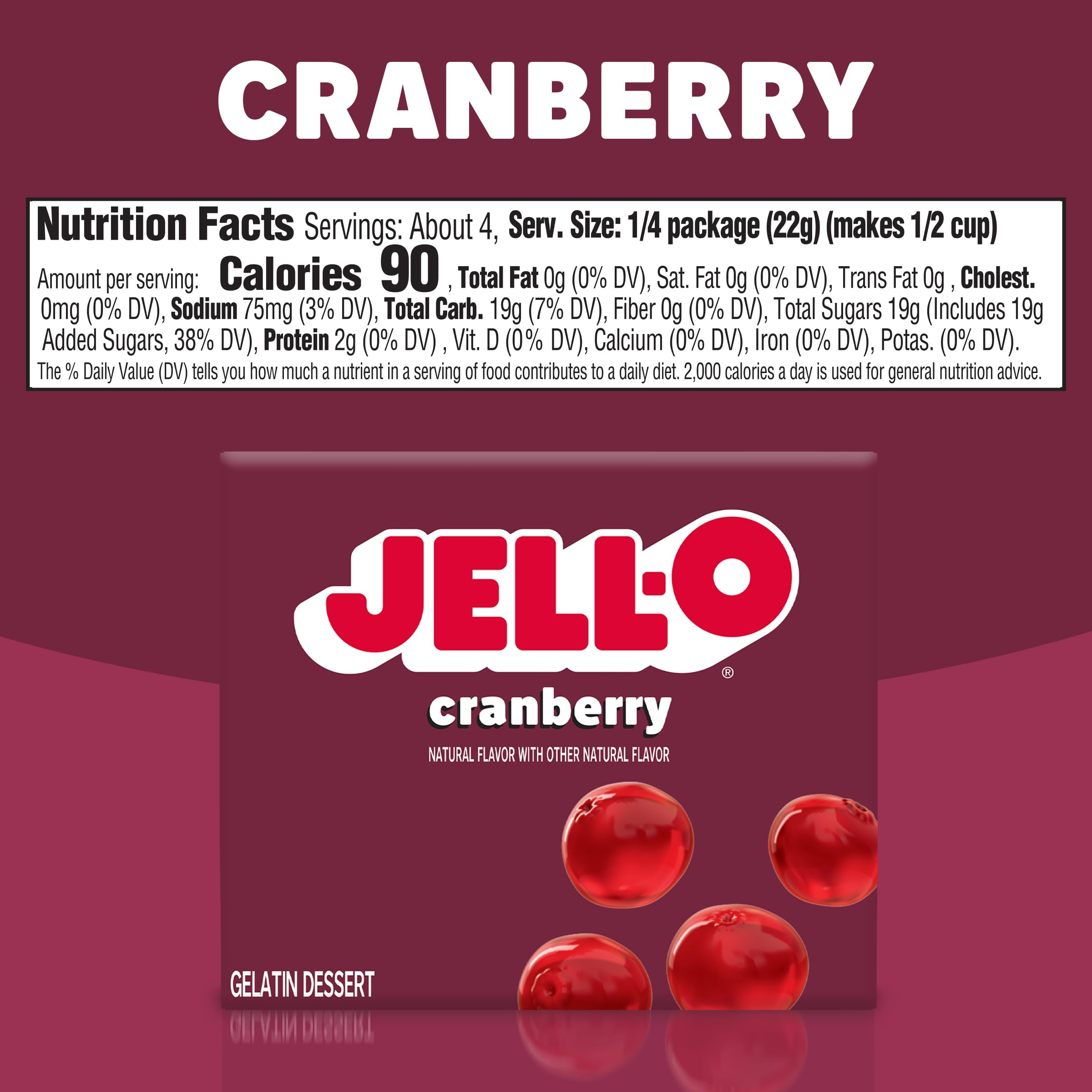 Jell-O cranberry mix with boiling water and cold water illustrating simple steps