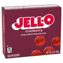 Jell-O open pouch with cranberry powder ready to dissolve for quick prep