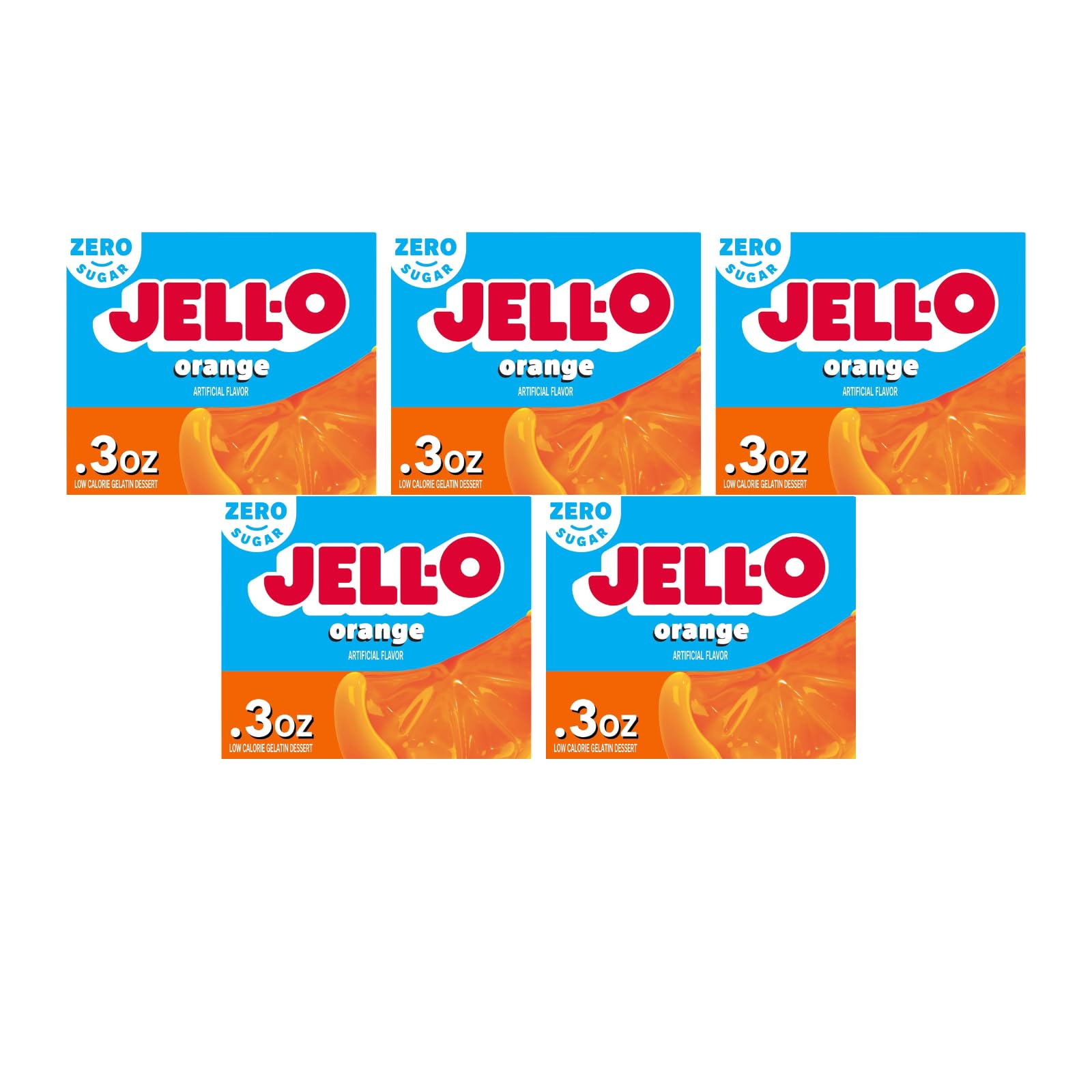Jell-O front packaging showing orange flavor and low-calorie benefit