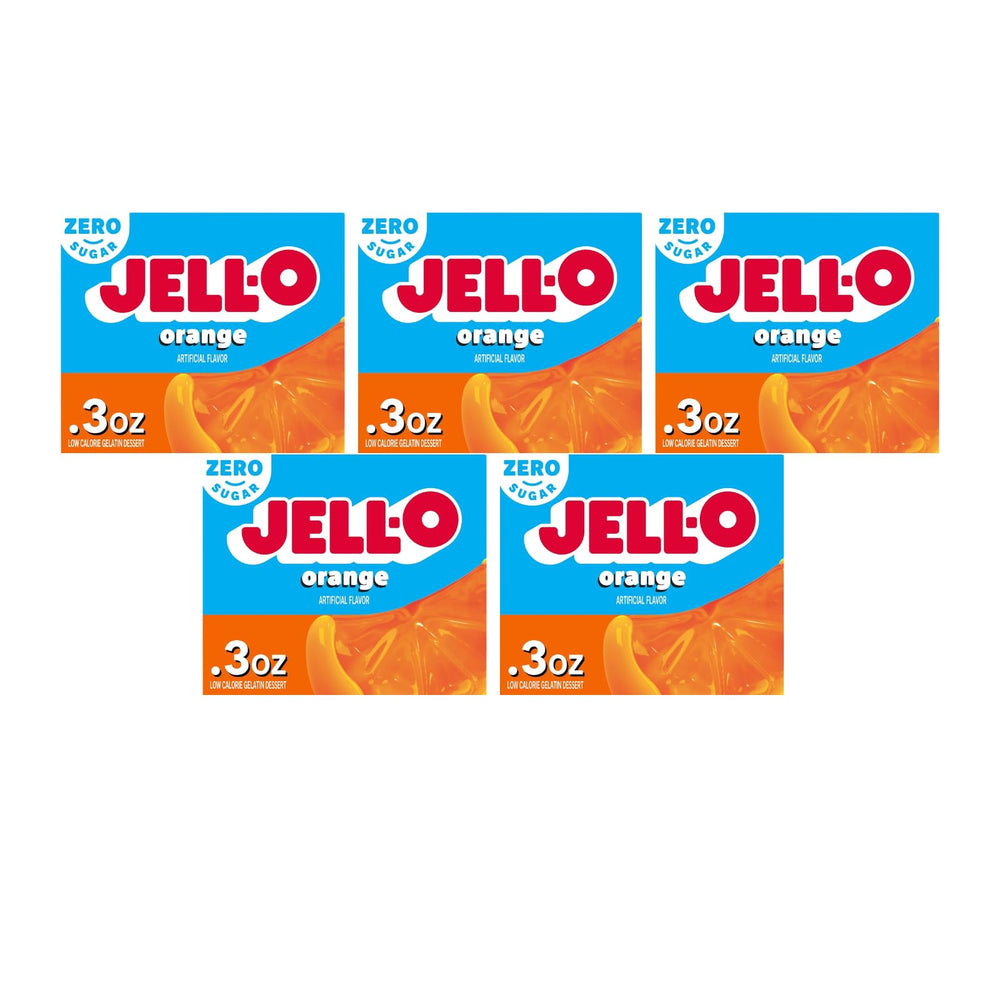 Jell-O front packaging showing orange flavor and low-calorie benefit