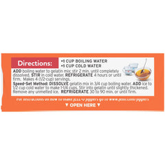 Jell-O peach open mix powder beside instructions illustrating easy preparation