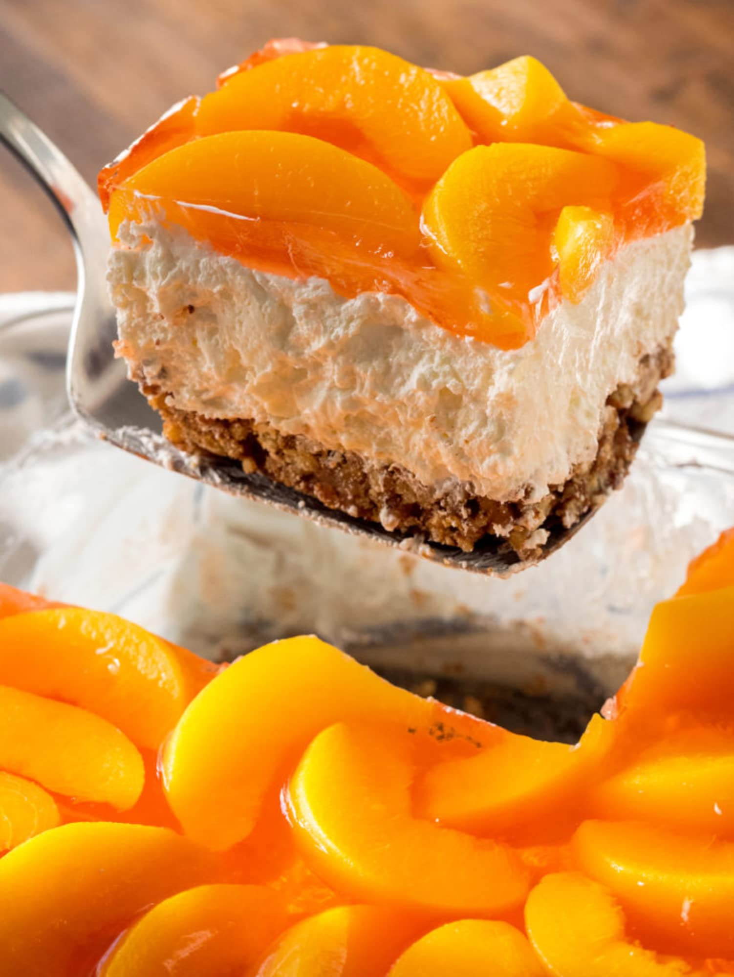 Jell-O peach next to spoon showing 3 oz portion size for portion control