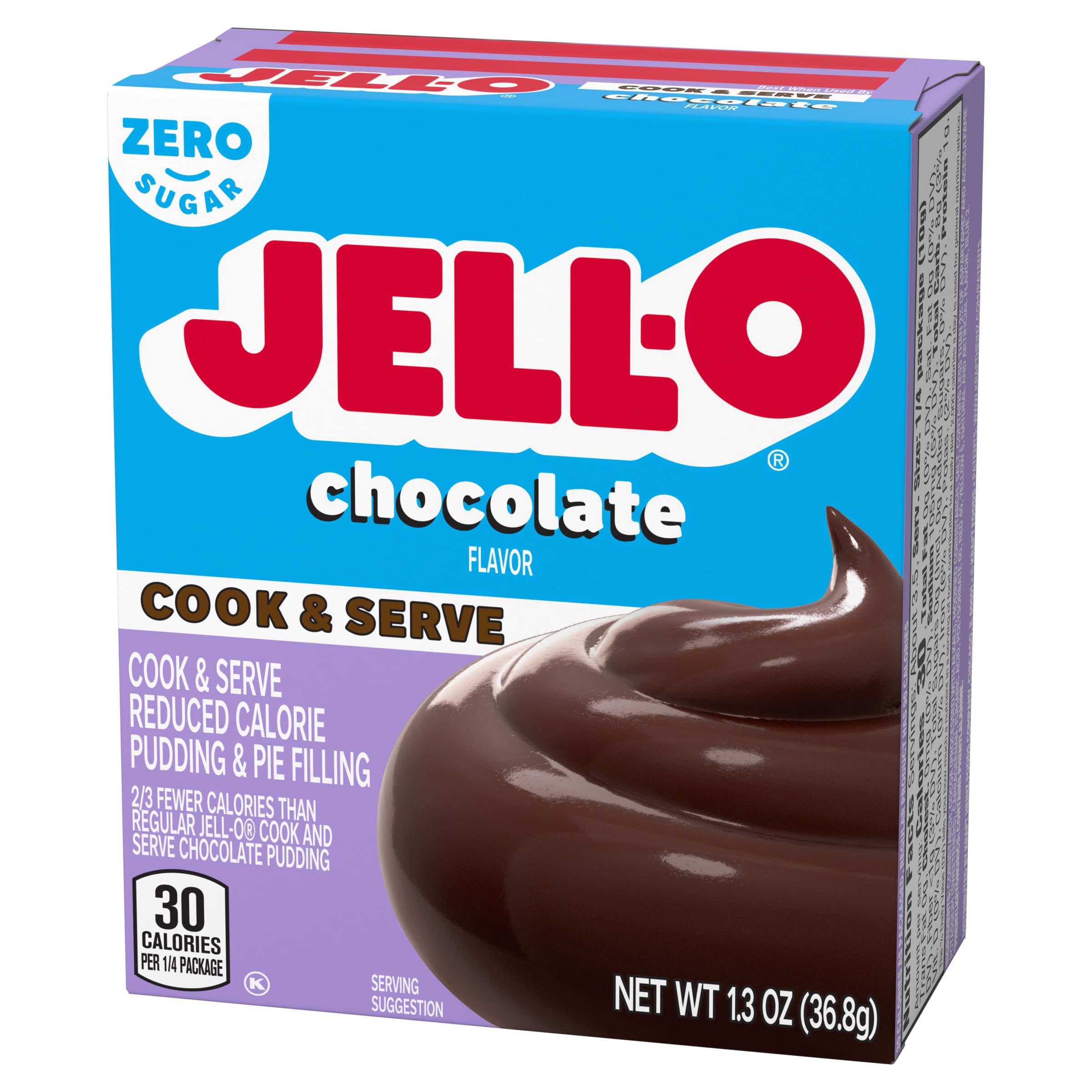 Jell-O prepared chocolate pudding in a bowl, smooth creamy dessert ready