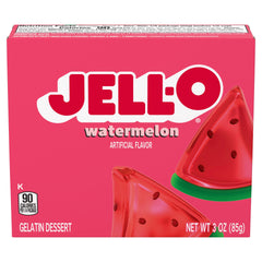 Close-up of Jell-O watermelon gelatin texture, Jell-O adds bright, jiggly appeal