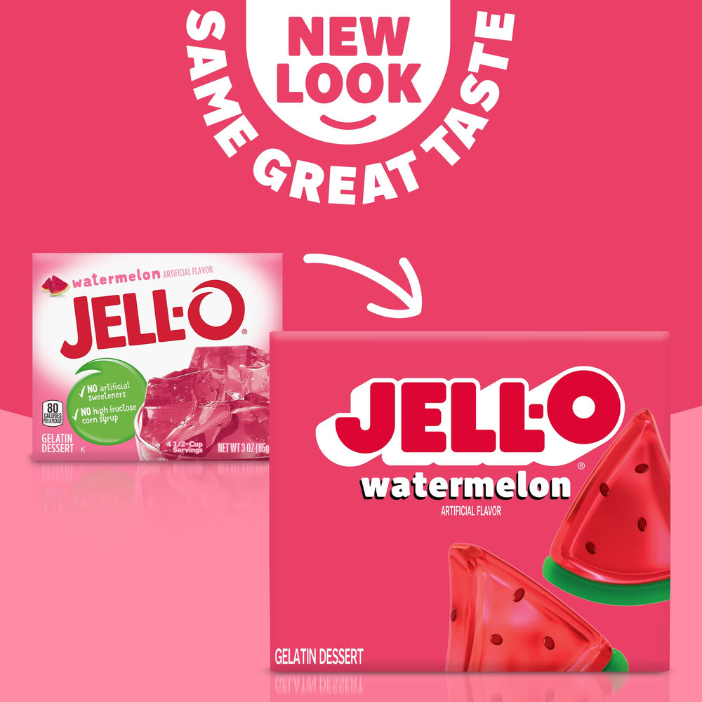 Individually sealed Jell-O watermelon pouch detail, Jell-O preserves freshness