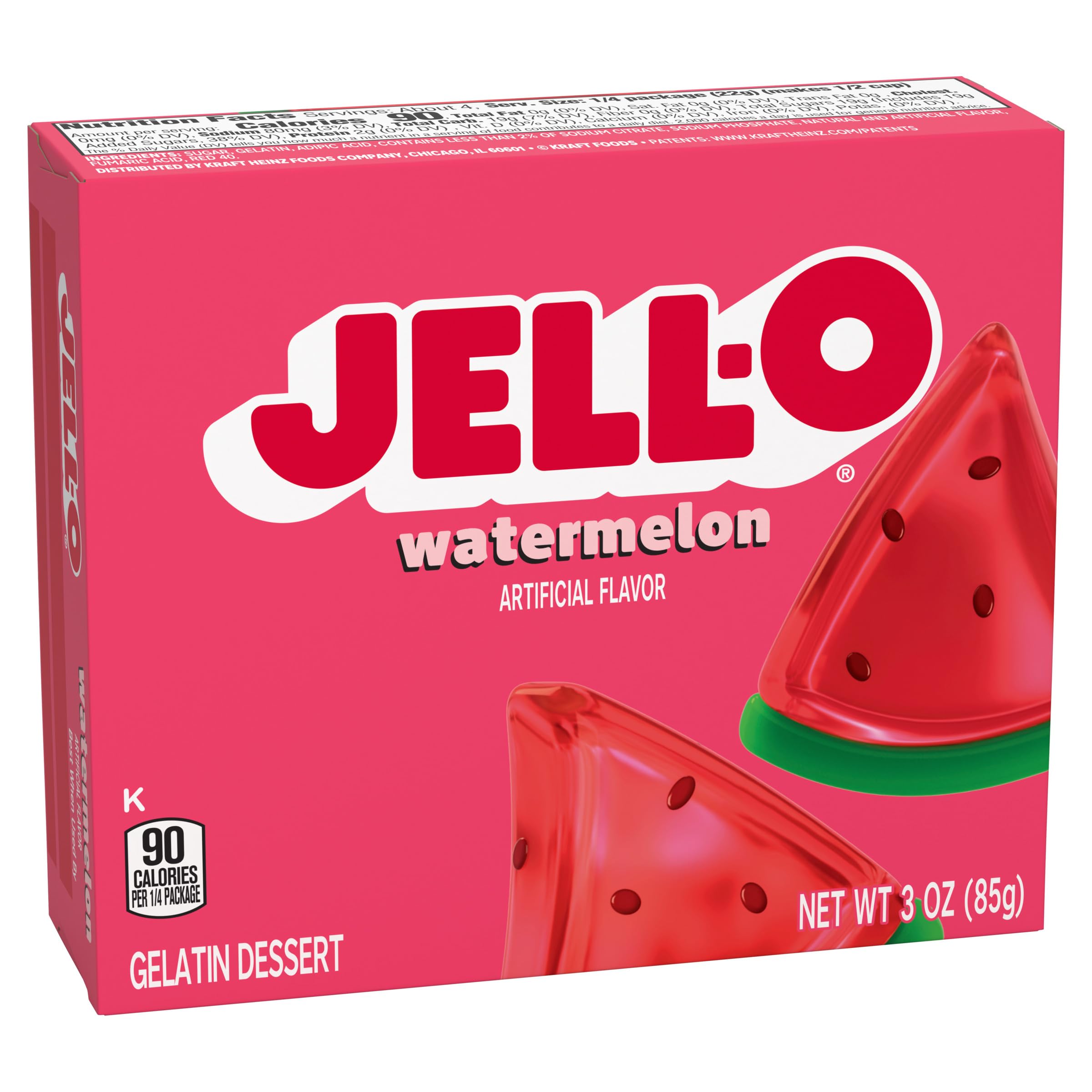Prepared Jell-O watermelon in a small bowl, Jell-O offers a quick chilled dessert