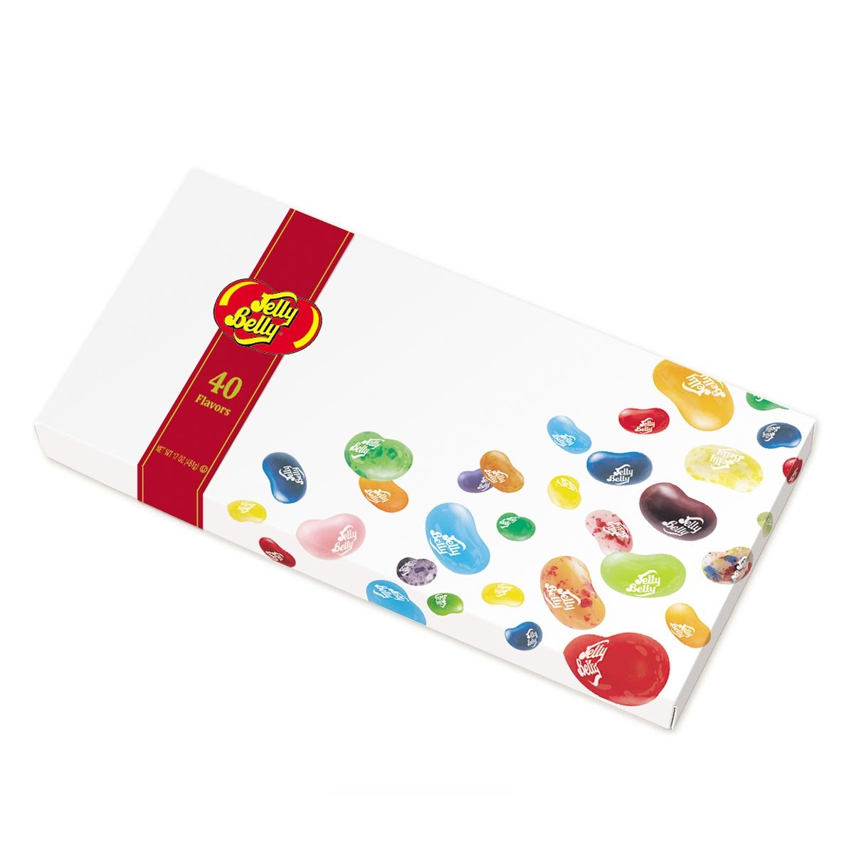 Jelly Belly Beananza front packaging showing 40-flavor assortment and gift-ready box for easy sharing