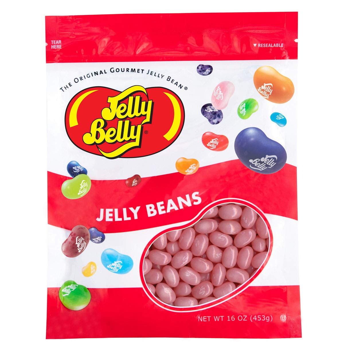 Jelly Belly front packaging showing 1 lb resealable bag and brand