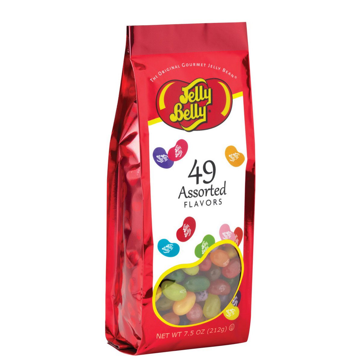 Jelly Belly clear can front view showing resealable 3 lb packaging and sharing convenience