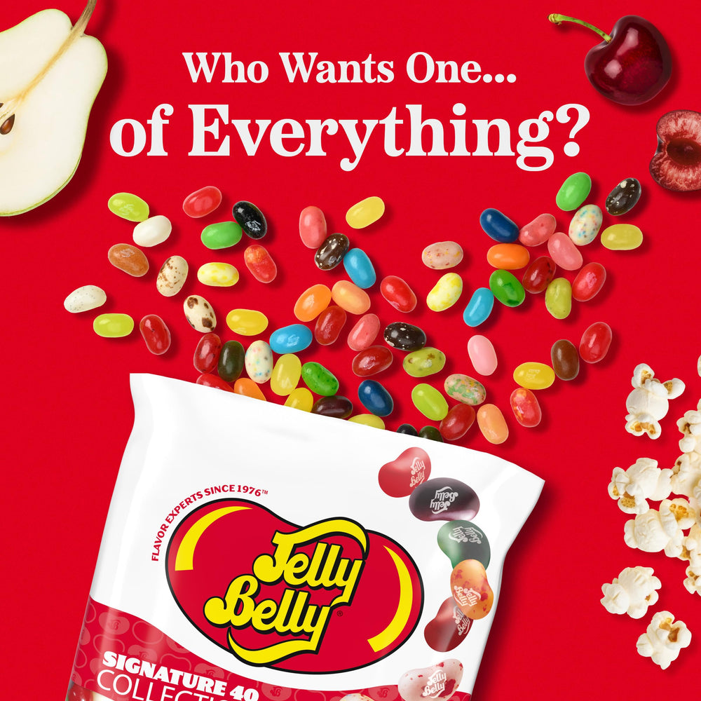 close up of Jelly Belly mix texture highlighting glossy shells and flavor variety