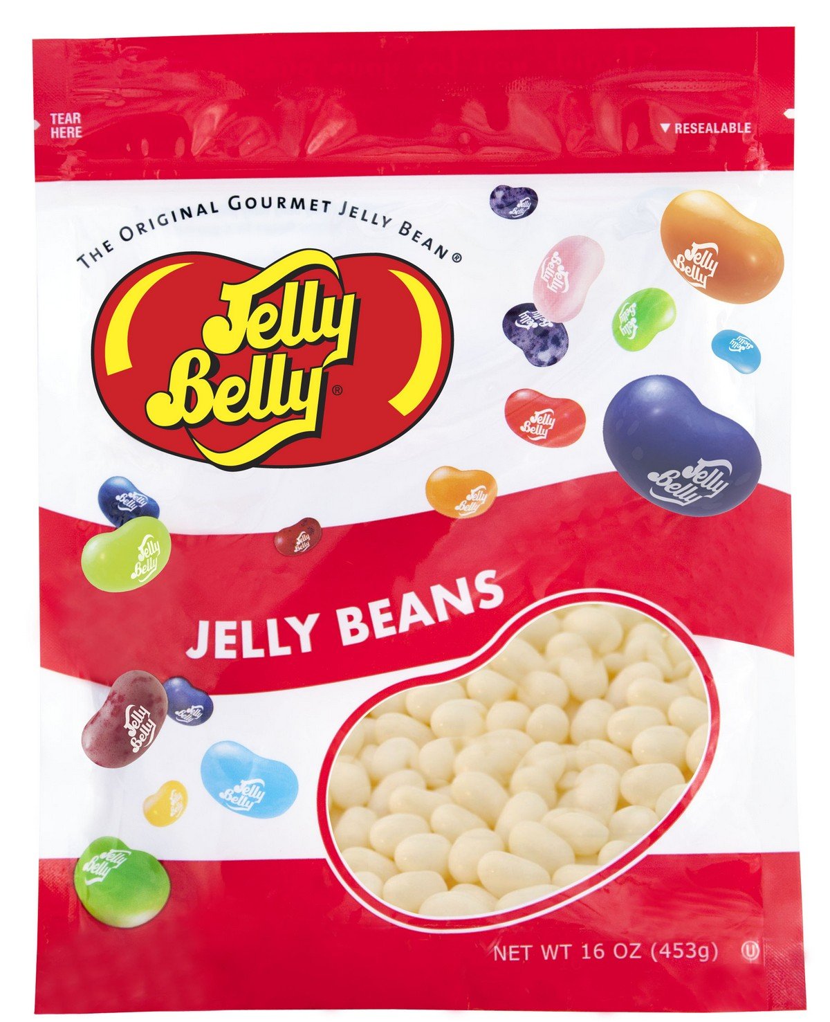 Jelly Belly front packaging showing resealable bag and freshness