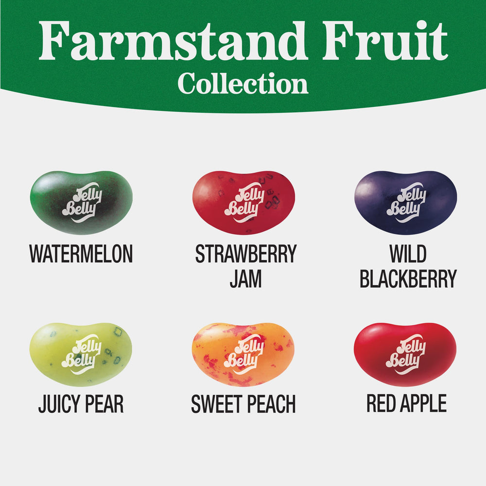 Jelly Belly flavor labels visible on bag highlighting the six fruit choices