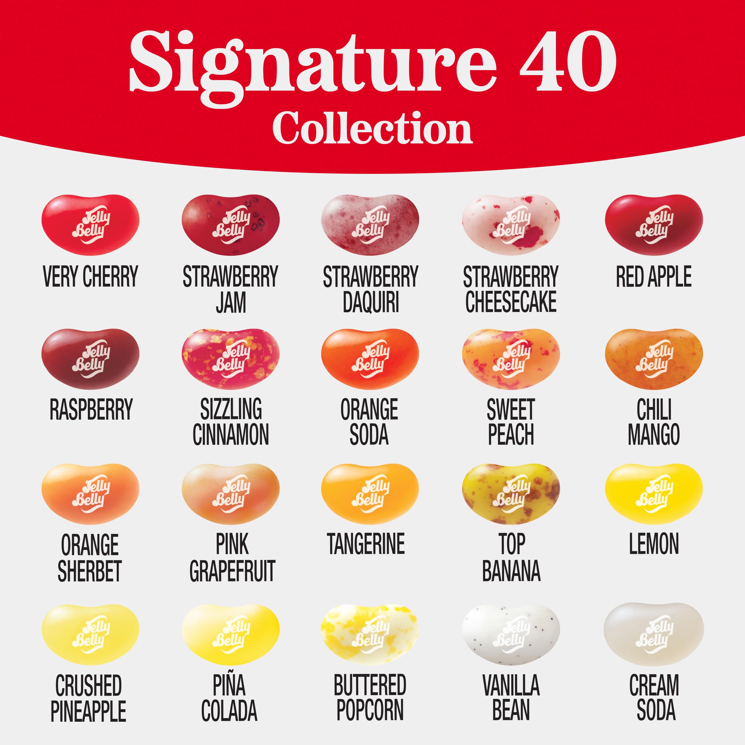 Jelly Belly label detail listing sample flavors to help identify individual beans