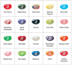 Jelly Belly flavor map and individual pockets close-up for easy tasting and identification