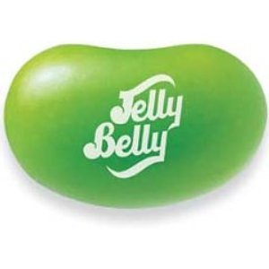 Close-up of Jelly Belly green apple beans showing texture and true-to-life flavor