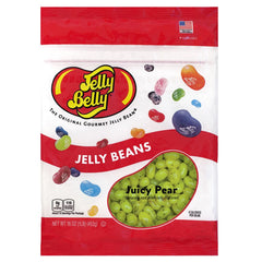 Jelly Belly front of bag showing 1 lb resealable pack and pear imagery for long-lasting freshness