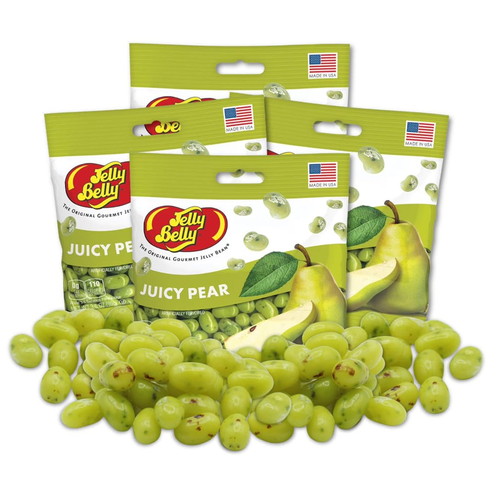 LYZA'S SWEETS & TREATS Jelly Belly front pack view showing bright pear color and easy gifting