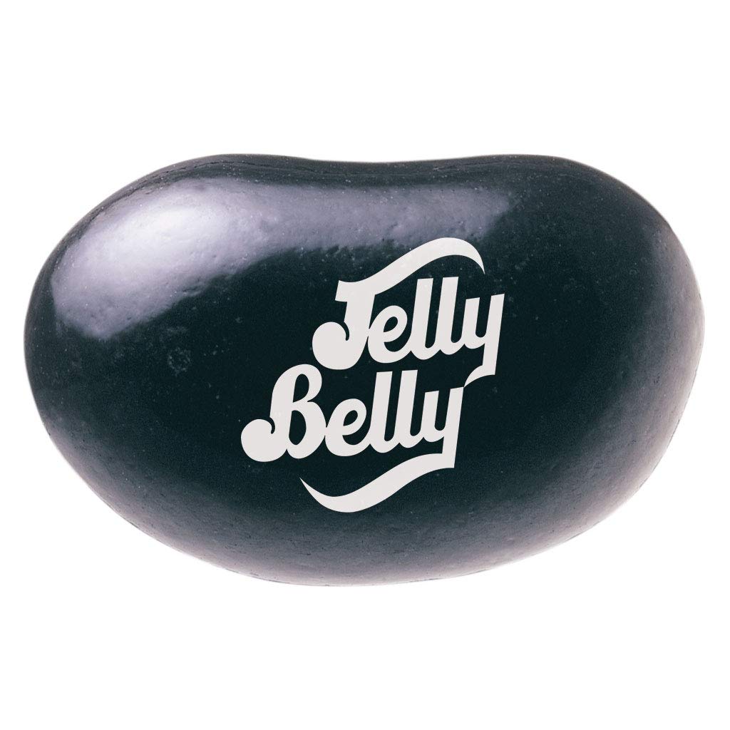 Jelly Belly close-up of glossy black licorice bean texture, highlighting quality