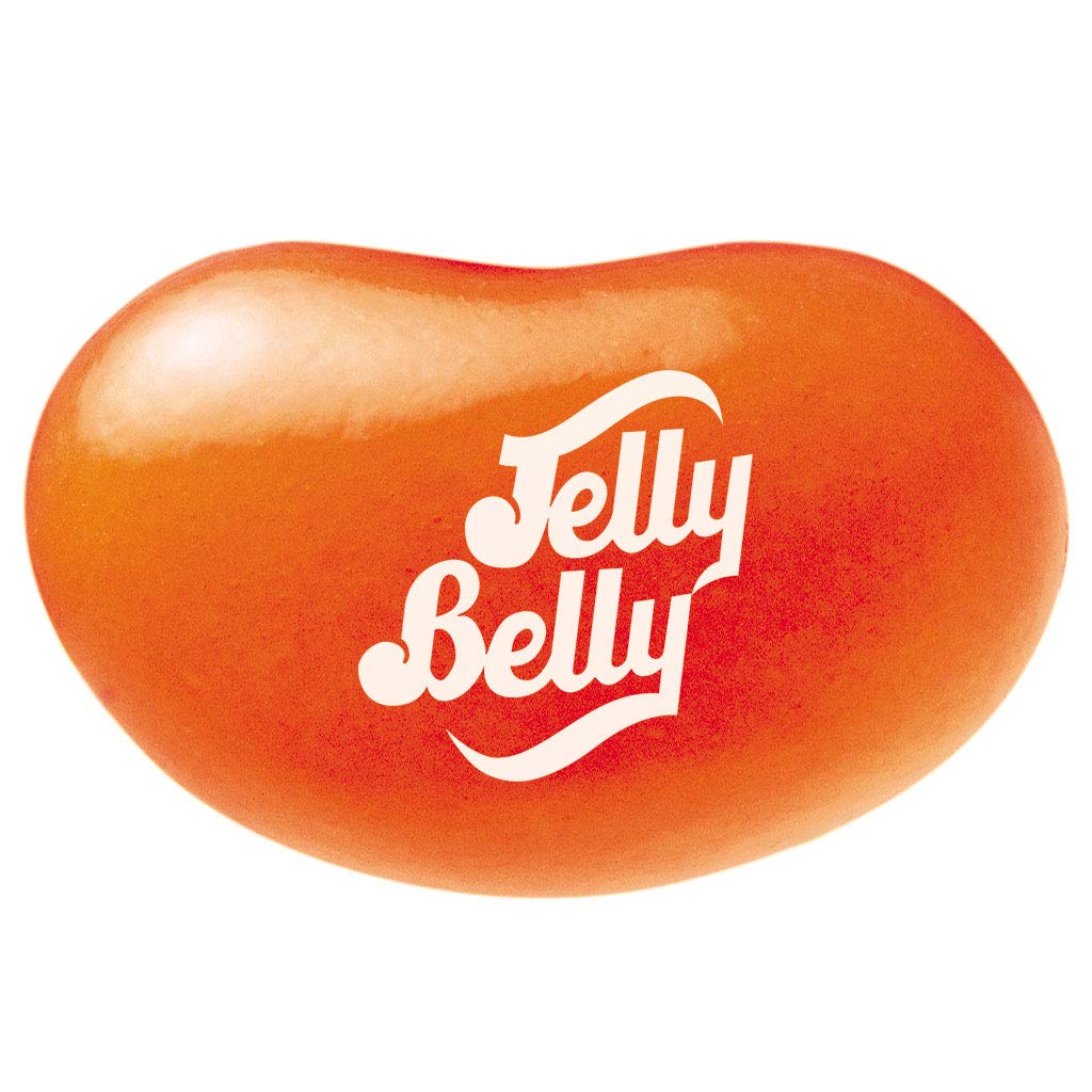 Jelly Belly close-up texture of Orange Crush beans highlighting glossy shells and chewy centers