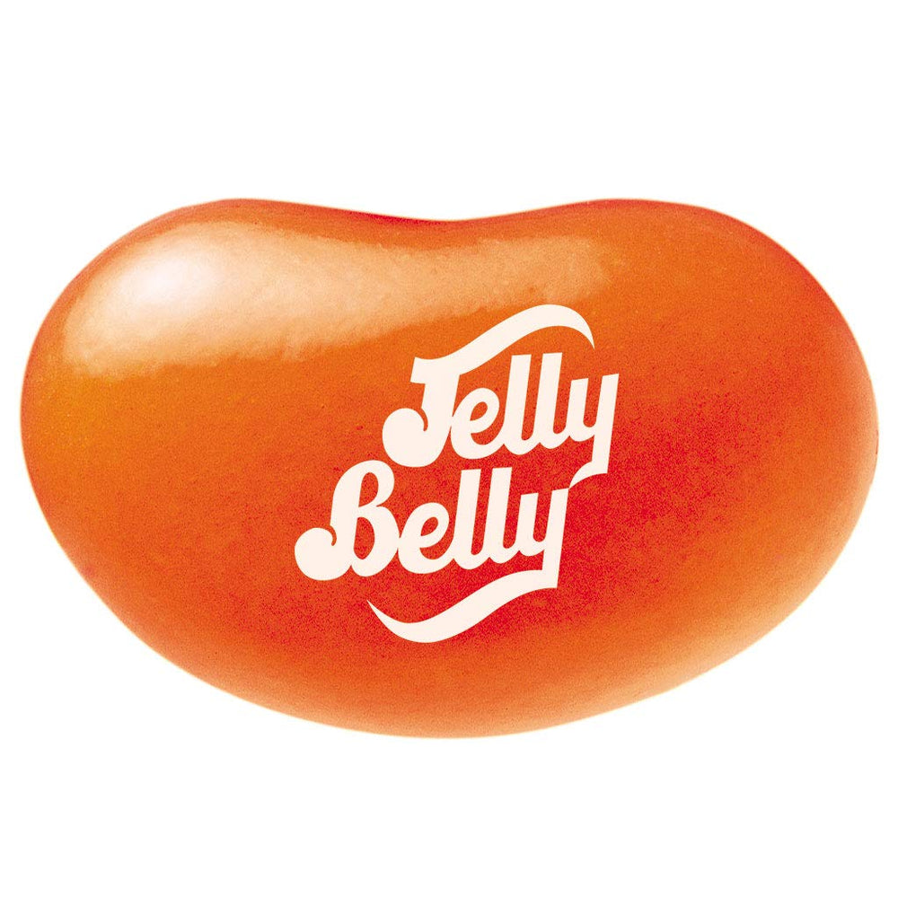 Jelly Belly close-up texture of Orange Crush beans highlighting glossy shells and chewy centers