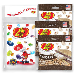Jelly Belly front packaging showing three Grab & Go bags benefit easy gifting