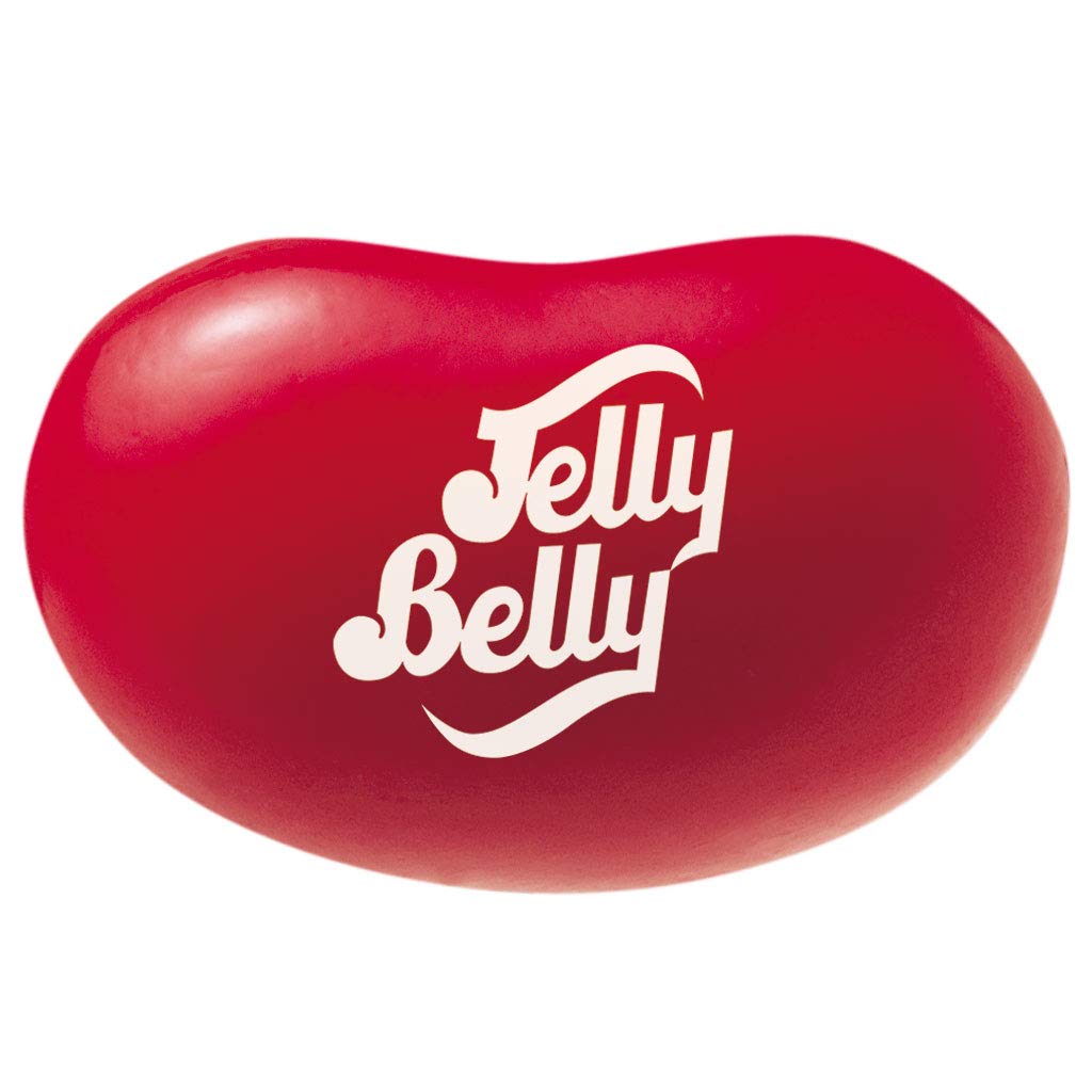 Jelly Belly close-up of red shell and white center showing juicy texture