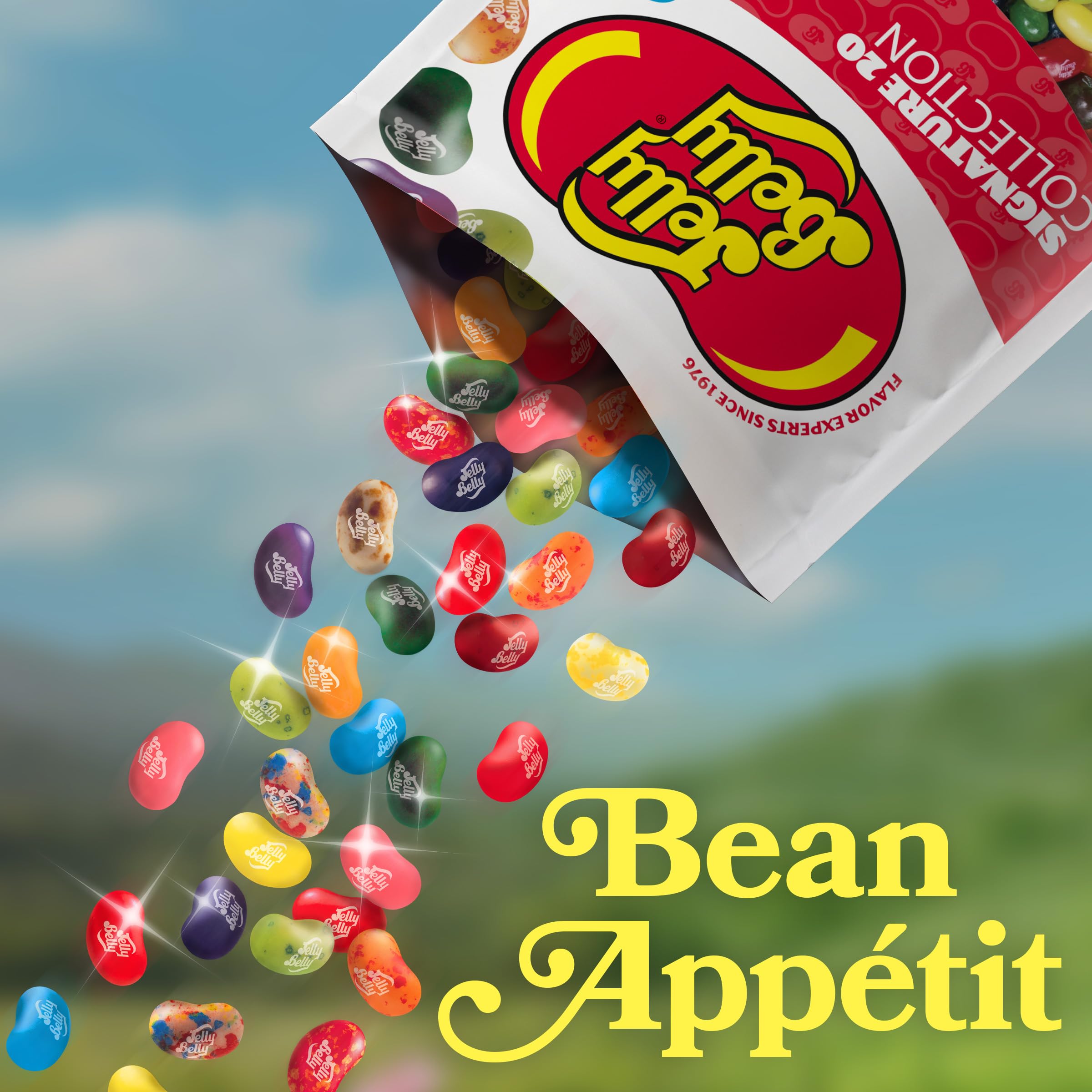 hand holding Jelly Belly bag to show 1 pound scale and portion size