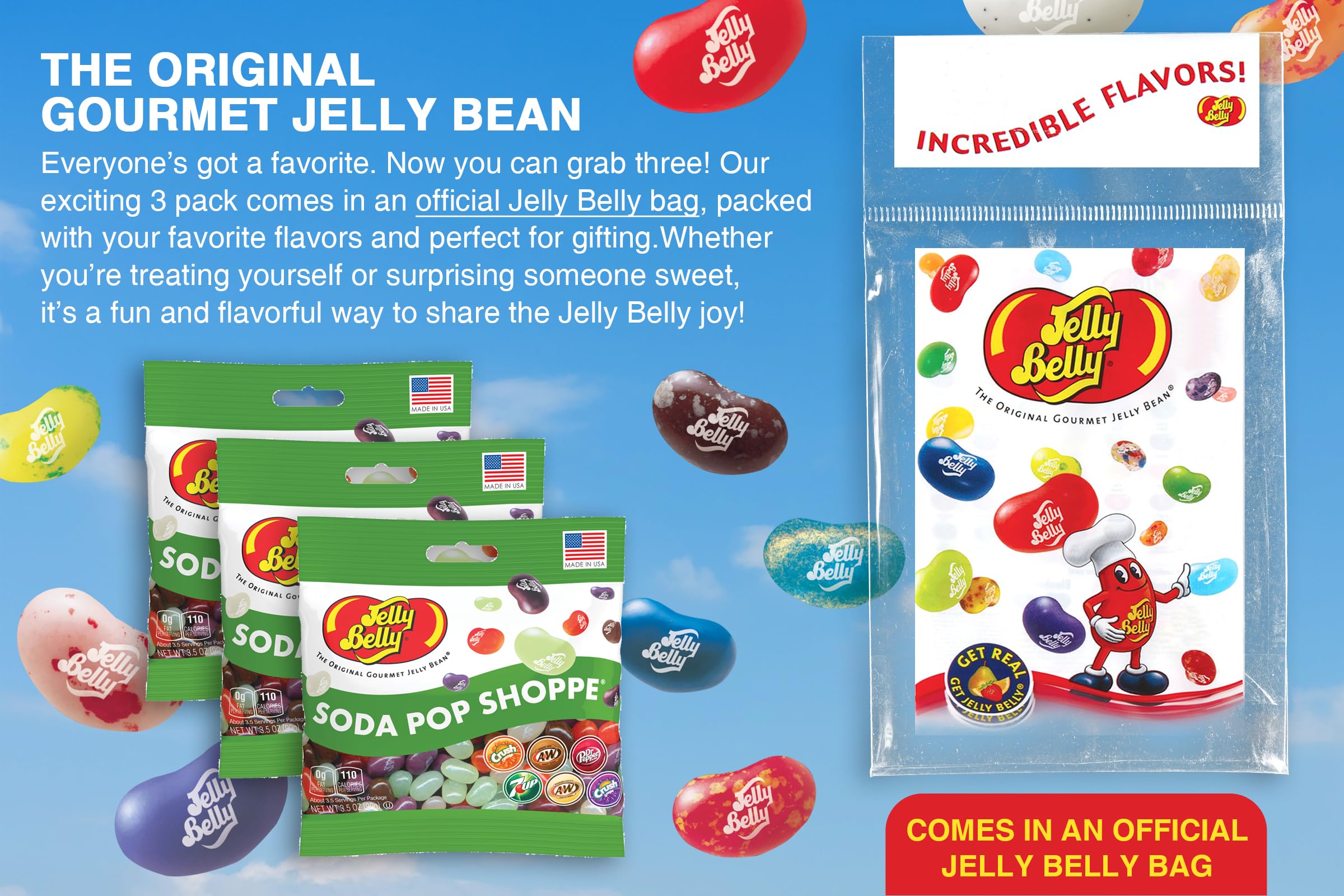 Jelly Belly close-up of soda-flavored beans highlighting authentic texture and color