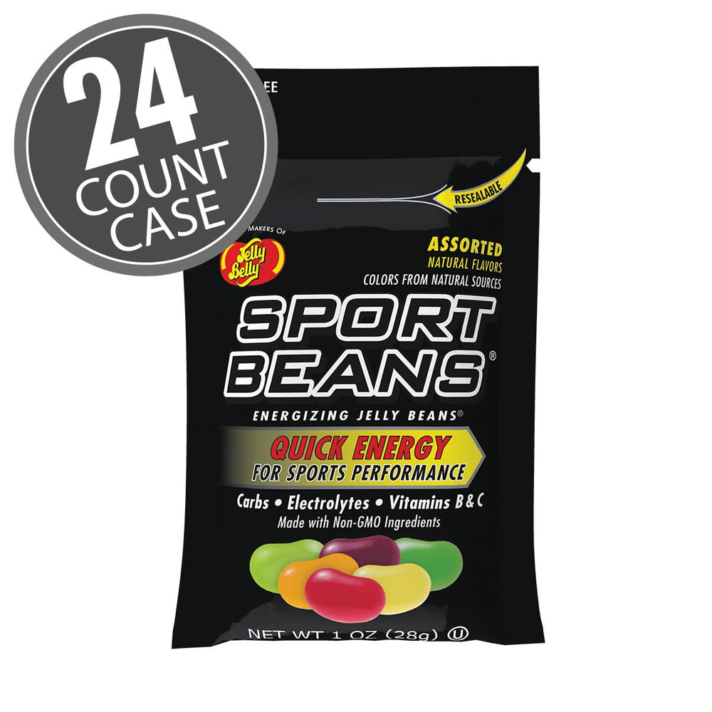 Jelly Belly open pouch close-up revealing colorful beans and easy access
