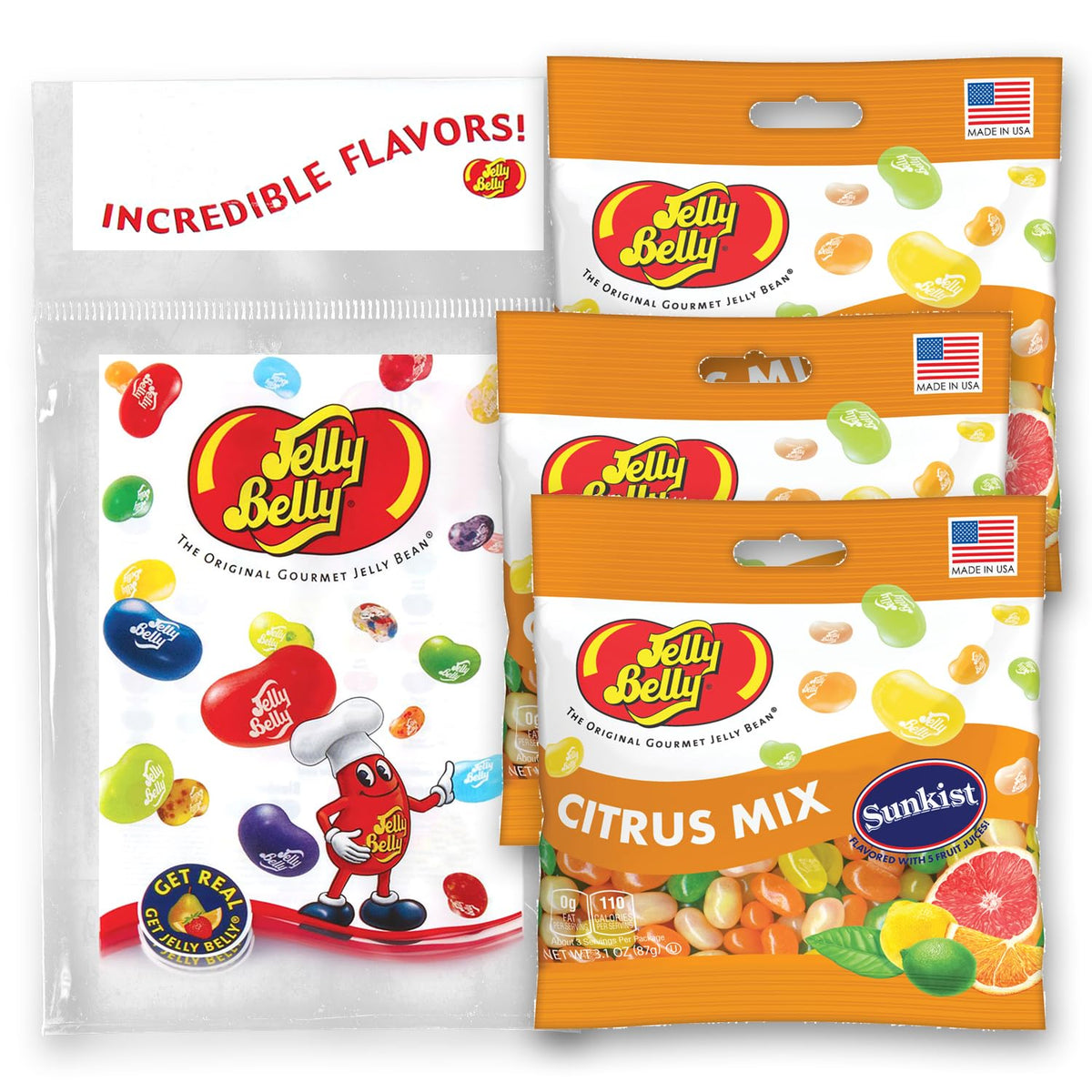 Jelly Belly front packaging showing bright citrus mix and portability