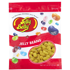 Jelly Belly front packaging of Top Banana beans showing brand and resealable bag benefits