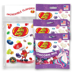 Jelly Belly front packaging showing colorful unicorn mix and kid-friendly appeal